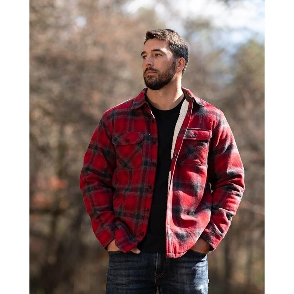 Flannel Jacket Sherpa-lined Yukon Red Charcoal Plaid Cotton Polyester NWT XXL